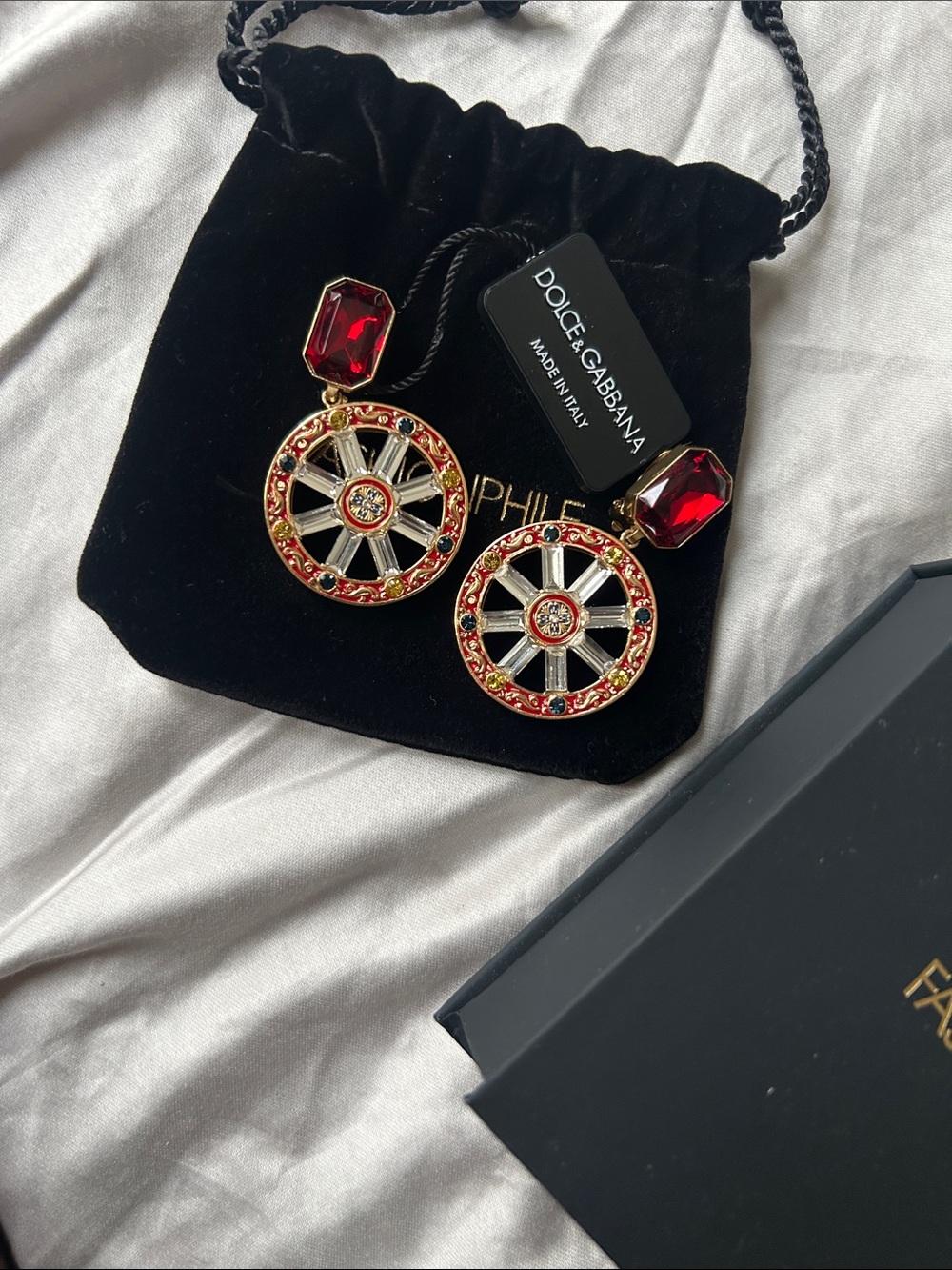 Dolce & Gabbana Red, Gold and Multicolor Wheel Drop Earrings